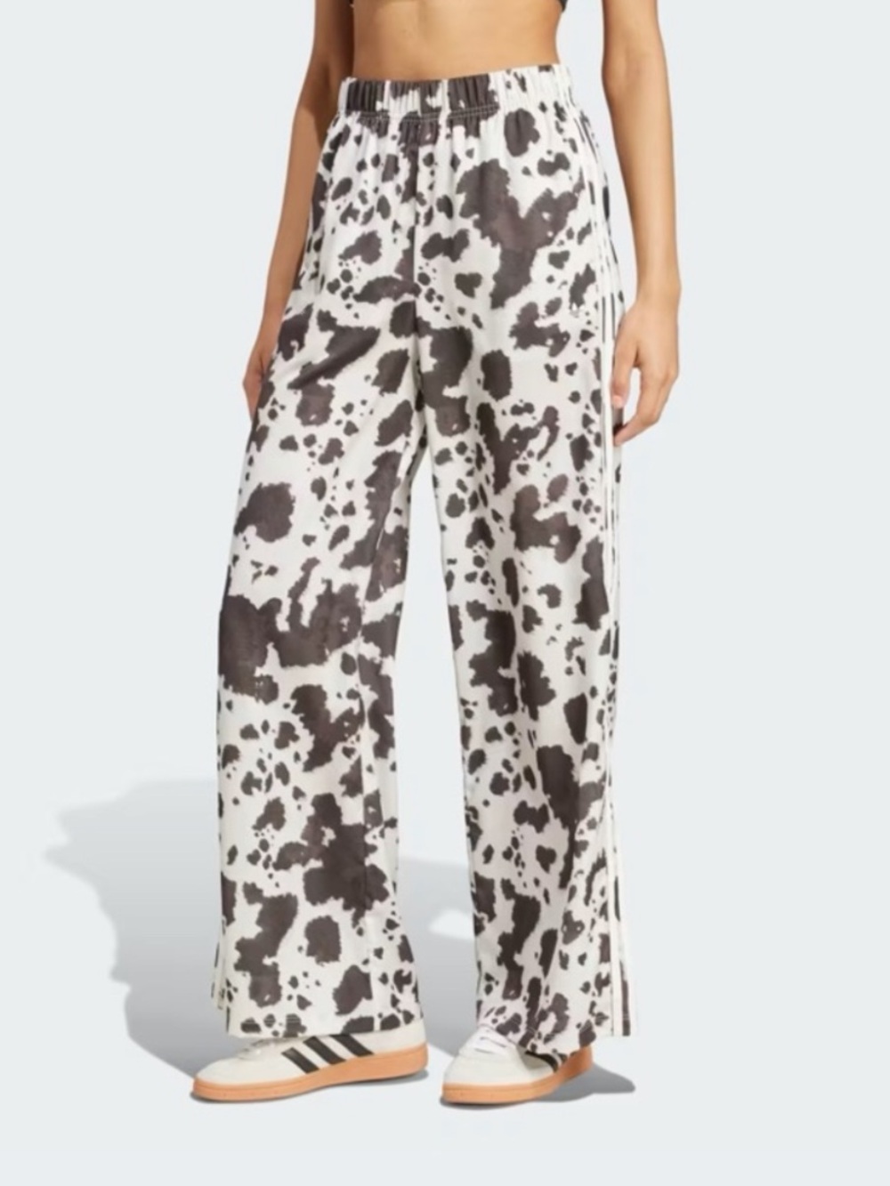 adidas Black and White Cow Print Wide Leg Track Pants